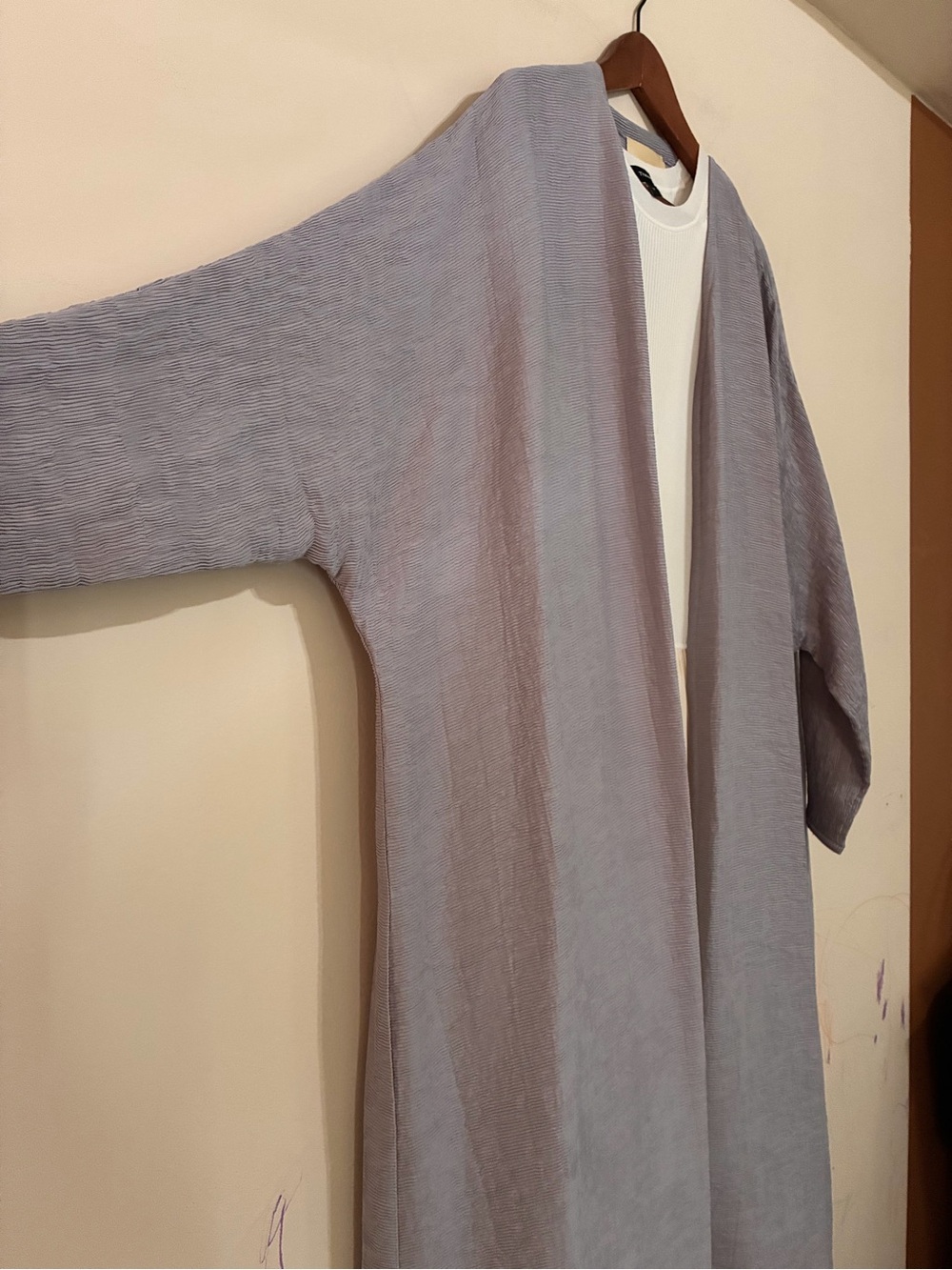 Women's Open Front Lavender Gray Long Duster Abaya Coat - Picture 5 of 8